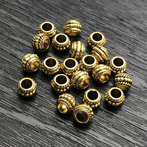 Bulk 60 Antique Gold Beads,Spacer Beads,Metal Beads,Large Hole Beads,  Tibetan Beads 8mm x 6mm