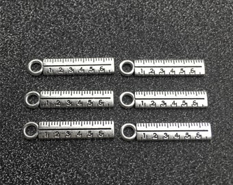 Bulk 40 Ruler Charms,Ruler Pendant Antique Silver Tone 14x5mm