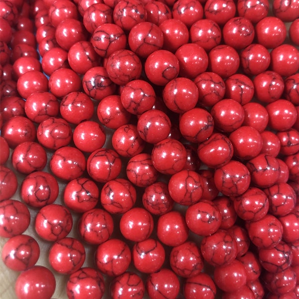 6mm 8 mm 10mm Red Howlite Beads, Round  Beads , Gemstone Beads , Howlite Gemstone ,Wholesale Beads