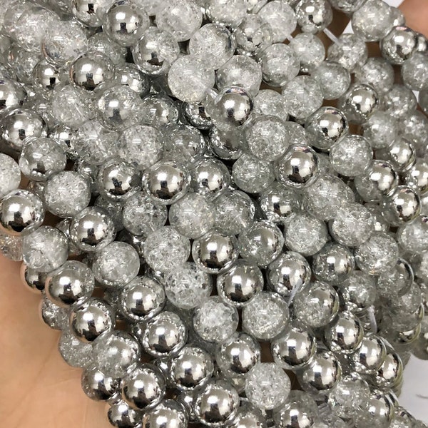 8 mm 10 mm Silver Clear Crackle Quartz Smooth Round Beads , Wholesale Beads ,Full Strand