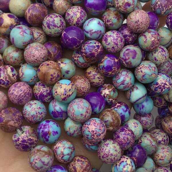 6mm 8 mm 10 mm Impression Jasper Beads, Purple Aqua Terra Beads, Gemstone Beads ,Full Strand