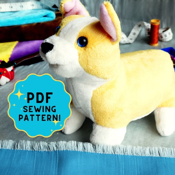 Corgi plush sewing pattern, corgi dog plush pattern, corgi stuffed animal, plushie plushy toy sewing pattern PDF