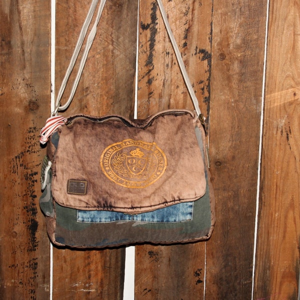 Vintage Inspired Unisex Messenger Bag, Totally Handcrafted, Only Recycled Materials Used