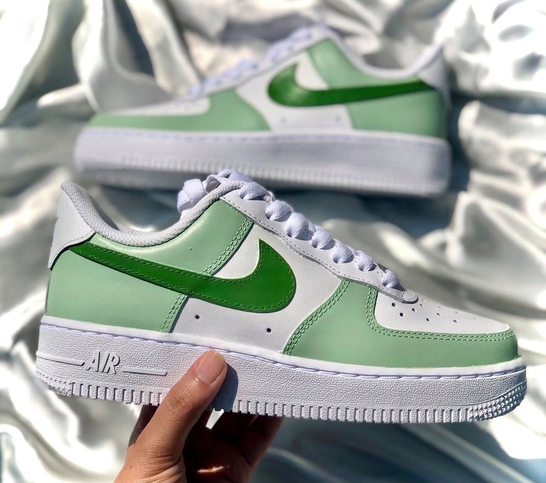 Two Toned Sage Green Coloured Customized Nike Air Force 1 - Etsy