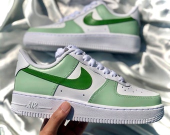 Two Toned Sage Green Coloured Customized Nike Air Force 1 - Can Be Customized - Hand Painted Custom Sneakers - Low Cut