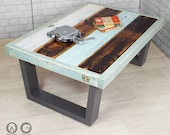Unique vintage industrial chic reclaimed timber salvaged painted coffee table one off