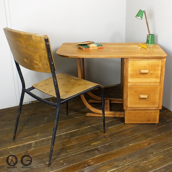 Child S Oak School Desk Reclaimed Restored Salvage Retro Etsy