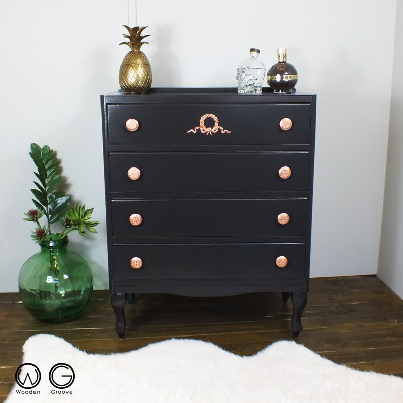 Painted French Style Baroque Rococo Louis Xv Louis Style Chest Of Drawers Drawers Drawer Unit Black Copper