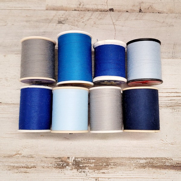 8 BLUE/GREY Spools Thread/Thread Lot/Coats & Clark Thread/Vintage Thread/Cotton Thread/Polyester Thread/Thread Lot sold As is #1