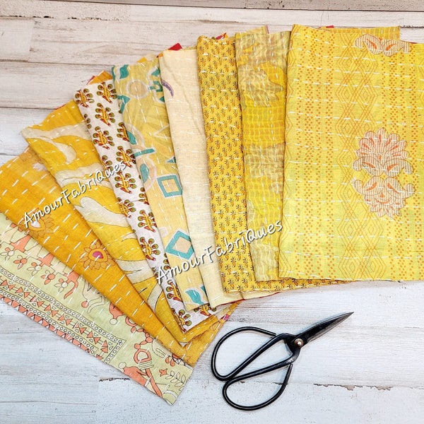 1 POUND (YELLOW) Kantha Bundle/ 10.5" x14.5' Cuts/Kantha Scraps/Kantha Quilts/ Hand stitched Junk Journal covers quilt Fabric/Boho fabric