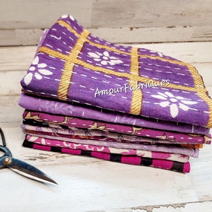 KANTHA 1/2 POUND ( PURPLE ) Kantha Bundle / 10.5&quot; x 14.5&quot; Kantha Scraps / Hand stitched fabric / boho fabric / journal supply / doll art