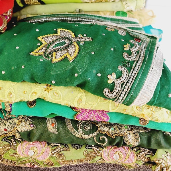 Vintage (UN-Cut) GREEN Sari-Choose your sari scarf/Dupatta Scarf/ Boho sari scarf/Choose your scarf option