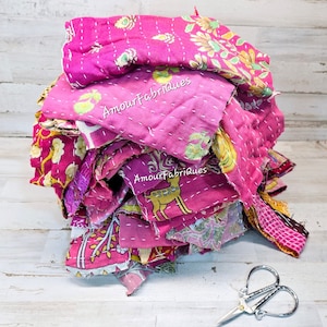 1/2 POUND (PINK) Kantha Scraps Kantha Scraps/Kantha Quilts/Handgenähter Junk Journal Boho Stoff/Quilt Stoff
