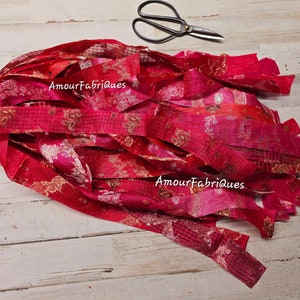 100% SEIDE Bänder-ROTE Sari Seide -Boho Streifen 1 "breite Seide Sari Streifen/Seide Quasten/Recycling Band/Kunst Garn/Weben/Teppich Haken