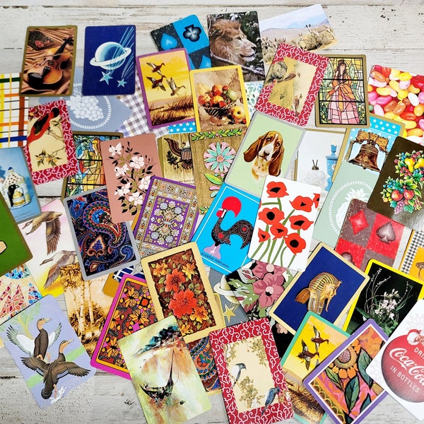 50 VINTAGE Variety Playing cards/Garden playing cards/Junk Journal/Scrapbooking/Paper Crafts/Ephemera/Mixed Media/what you see you will get!