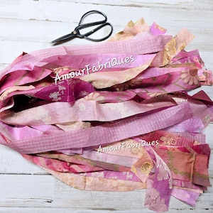 100% SEIDE Bänder-ROSA Sari Seide -Boho Streifen 1 "breite Seide Sari Streifen/Seide Quasten/Recycling Band/Kunst Garn/Weben/Teppich Haken