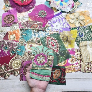 25+ Sari Trims Laces Ribbons - Boho Snippets Recycled vintage clothing Doll art Saree patches Junk Journal Home decor Indian party supply