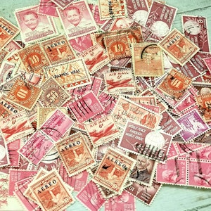 50 Vintage RED  Mix Postage Stamps-Vintage & Modern Mixed Lot -American Stamp-Scrap booking-Art-Paper-Ephemera-Smash Journal -
