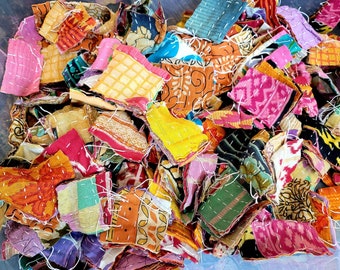 Kantha Fabric SNIPPET Pack-Kantha Scrap fabric-Scrap fabric-Snippets-Junk Journal-Vintage Hand stitched Bohemian Kantha fabric-snippets