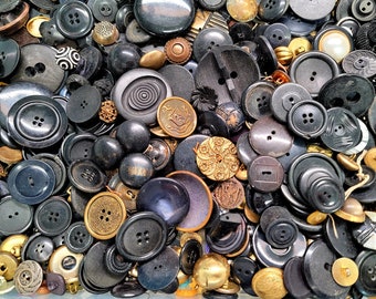 100+ BLACK/GOLD Vintage Button Mix- colorful buttons-Random Button pack-Sewing supply-craft supply