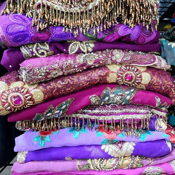 Vintage (UN-Cut) PURPLE Sari-Choose your sari scarf/Dupatta Scarf/ Boho sari scarf/Choose your scarf option