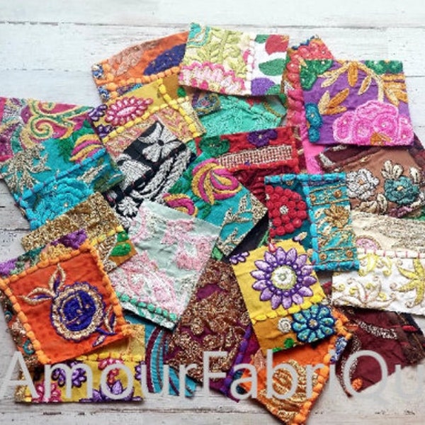 10 Pack India Boho Bohemian Decorative fabric Swatches-Sparkly EMBROIDERED Indian Fabric Swatches Samples-Boho fabrics-boho beaded/Beaded