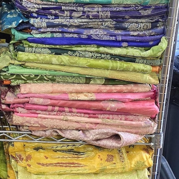 Sari Silk Fabric Bundle: 10 Vintage Woven Brocade Pieces (10.5" x 10.5")