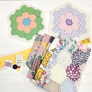 Grote bundels vintage quiltschroot, handgemaakt patchwork, cutter quilt, slow stitch kit, junk journal supply, cottage chic, quiltblok 4