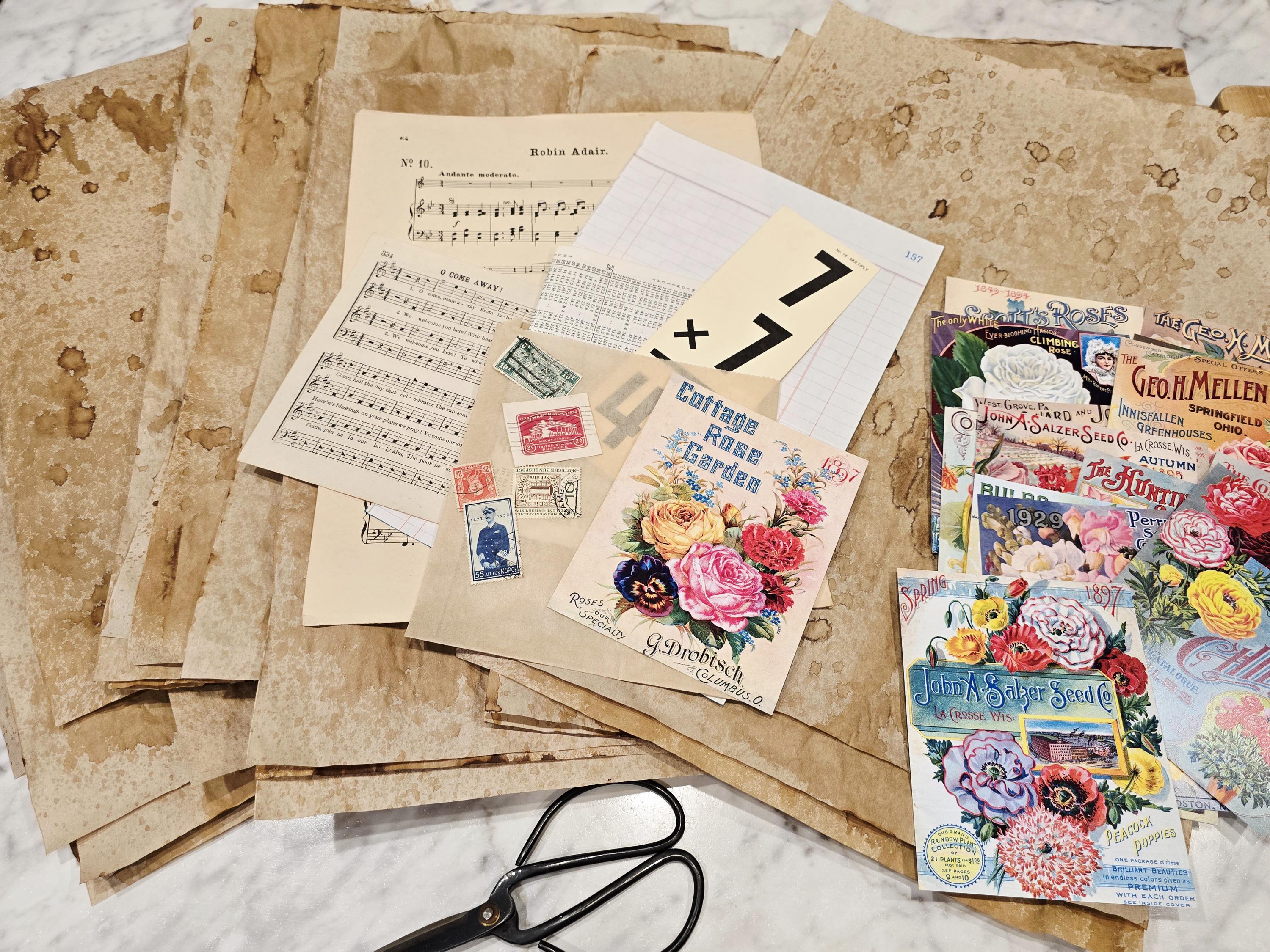 コーヒー染め紙：手作りのヴィンテージスタイルの大型シート25枚