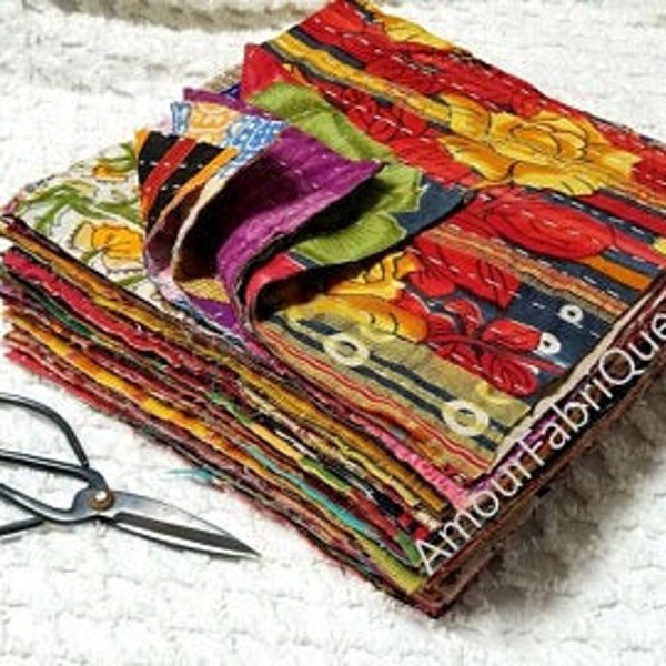 15 Piece (6.5" x 6.5") Indian SARI SQUARES Fabric Square pack- Quilting squares-Kantha Quilts-Kantha Fabric-