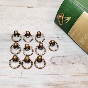 10 pack Antique Gold Round head Ring post Rivet with Pull Ring Studs /Junk journal supply/Leather making/Screw back round post/crafty supply