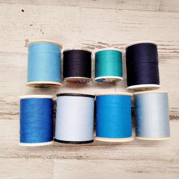 8 BLUE/GREY Spools Thread/Thread Lot/Coats & Clark Thread/Vintage Thread/Cotton Thread/Polyester Thread/Thread Lot sold As is #17