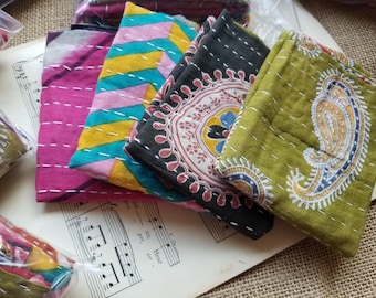 4 Vintage Kantha Fabric Junk Journal Covers: Reversible Boho Squares