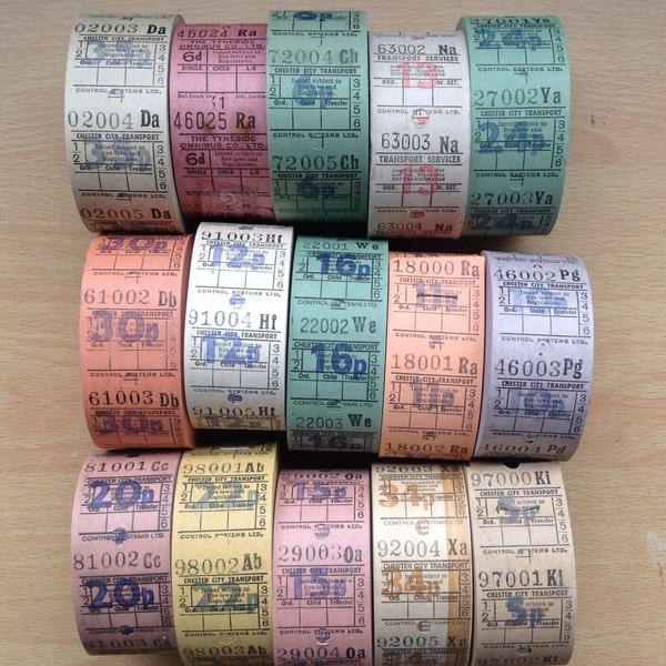 30 Vintage British Bus Tickets - Set of 30 - Vintage Tickets,Vintage Bus Tickets