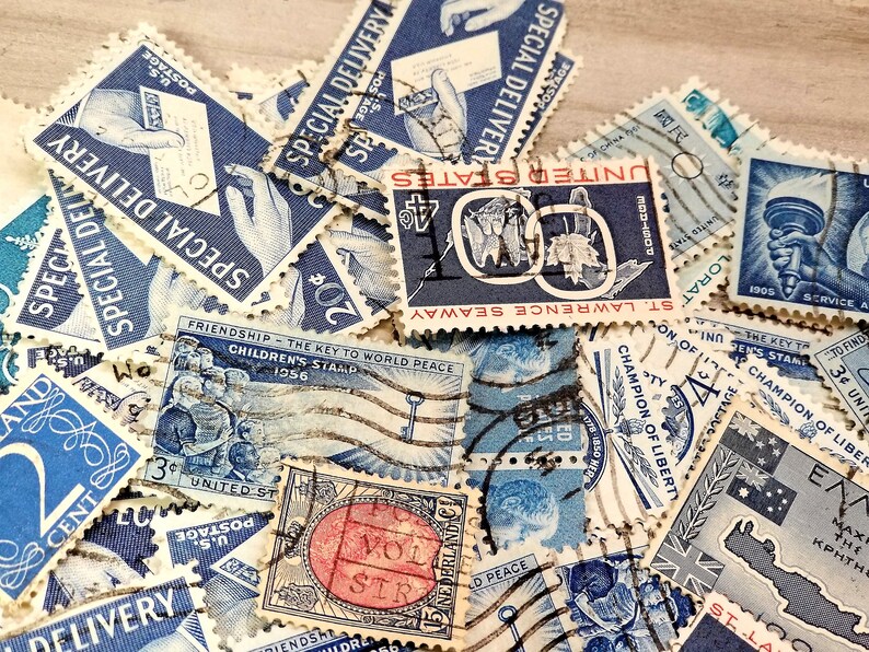 50 Vintage BLUE Mix Postage Stamps-vintage & Modern Mixed Lot - Etsy