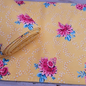 Vintage YELLOW FLORAL 58&quot; wide-Upholstery Fabric -Pillow fabric,Drape fabric-Sold by the 1/2 yard