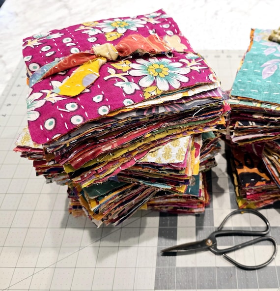 Vintage Kantha Fabric Squares: Indian Sari Cotton Quilting Patches
