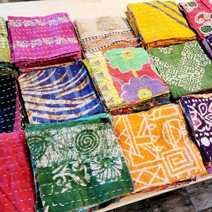 Kantha Stoff Quadrate: 25 Vorgeschnittene Quilt Teile, Boho Patchwork