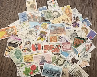 50 VINTAGE Postage Stamps-Vintage & Modern Mixed Lot -American Stamp-Scrap booking-Art-Paper-Ephemera-Smash Journal -Travel