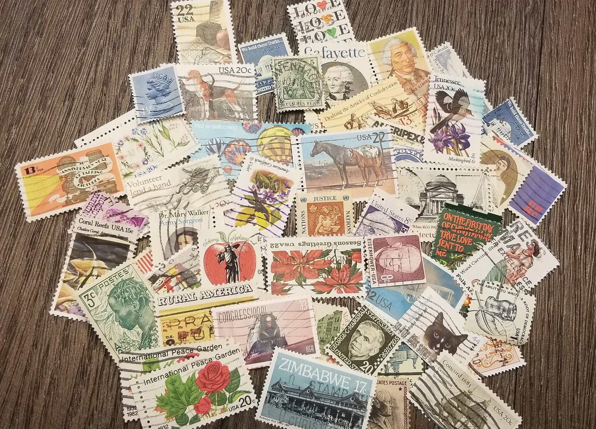 50 VINTAGE Postage Stamps-Vintage & Modern Mixed Lot -American Stamp-Scrap booking-Art-Paper-Ephemera-Smash Journal -Travel