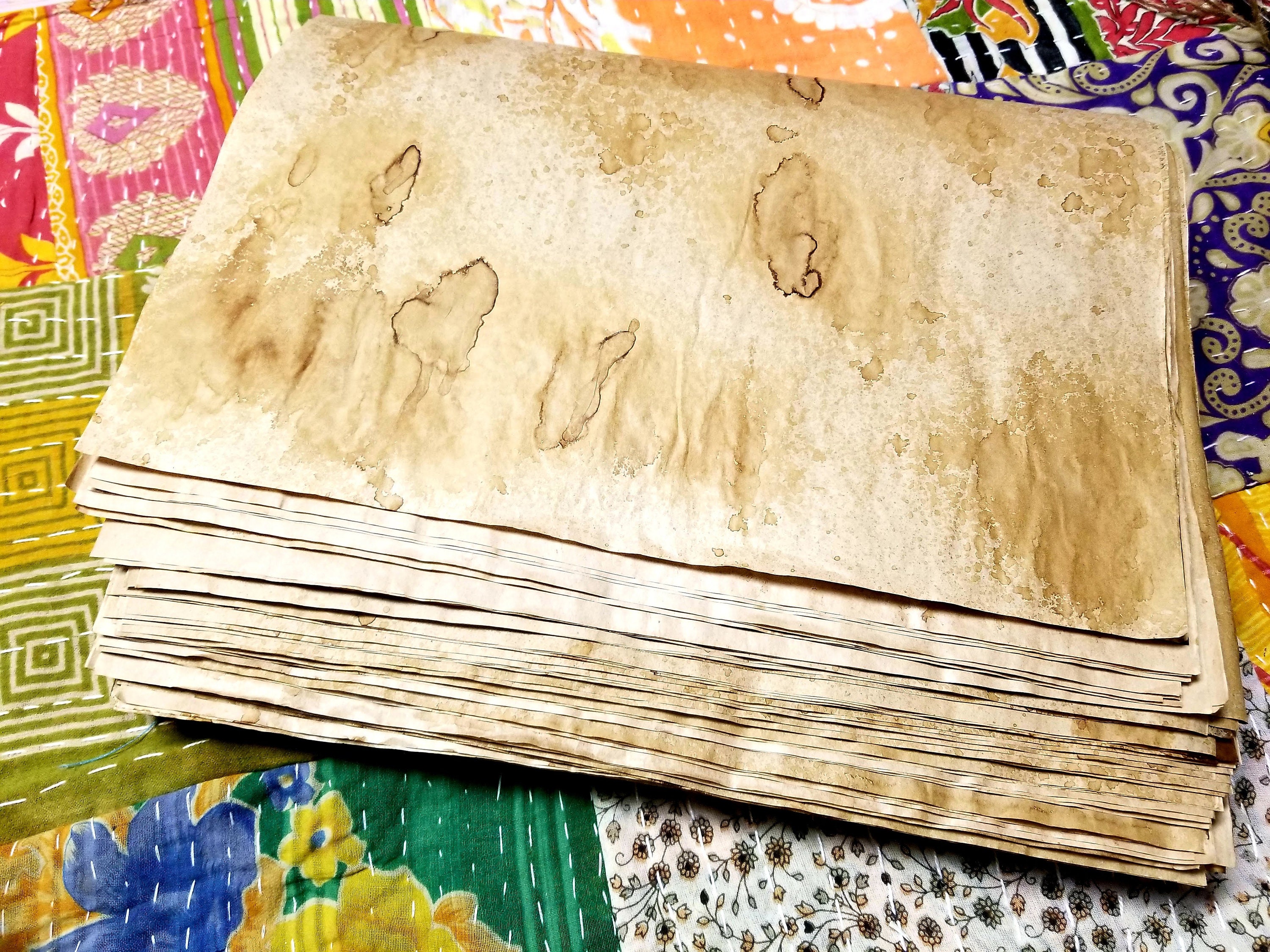 コーヒー染め紙：手作りのヴィンテージスタイルの大型シート25枚