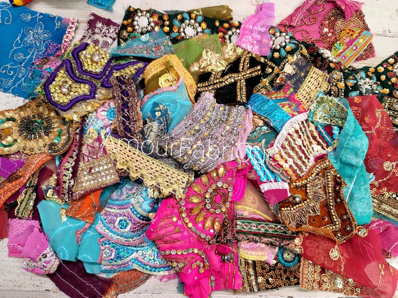 25 Boho Scrap/Snippets pack-Beaded fabric-Boho image 0