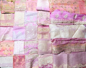 Rosa Sari Seidenreste: Zari Brokat Stoff für Junk Journals
