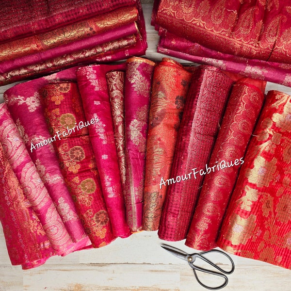 LARGE 10 Pack RED SILK (10.5" x 10.5") 100% Woven Silk Fabric Bundle.Boho Fabric- Sari Silk Fabrics-Scrap Fabrics-Junk journal-Doll Art