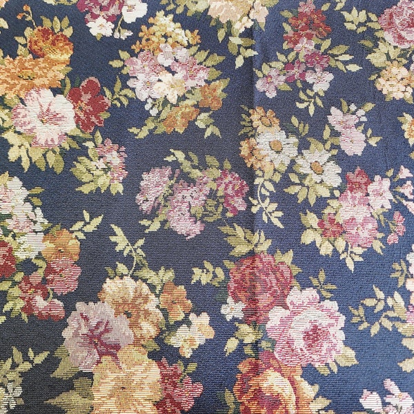 Vintage Peach/Green/black  58" wide- Floral  Upholstery Fabric -Pillow fabric,Drape fabric-Sold by the 1/2 yard