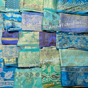 25 Pack BLUE SILK Zari Trim (6" Long)Trim pack (4.5" x 6") Boho trims-Doll art-Junk Journal-Scrap fabric-Sari Trims-Silk trims-Boho Trims