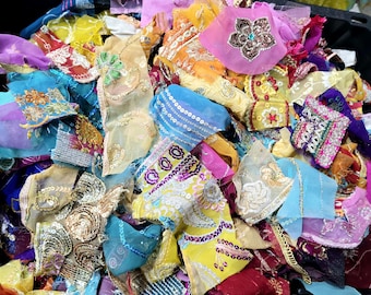 Boho Sari Fabric Scraps: Beaded & Sequined Remnants - 1/2 lb