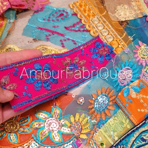 SARI TRIMS 25 unidades (6" de comprimento) Pacote de acabamento - Pacote de acabamento Boho - Arte de boneca - Diário de sucata - Tecido de sucata - Pacote de enfeites - Pacote de acabamento Boho - Arte de diário