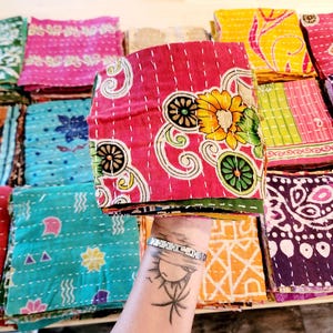 15 Pk Quilted squares, SARI SQUARES, Charm pack, Quilt kit, Pre-cut quilt blocks, Kantha fabric scrap, boho hippie fabric pack, junk journal
