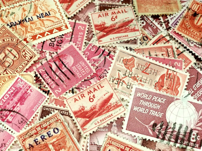50 Vintage RED Mix Postage Stamps-vintage & Modern Mixed Lot -american ...